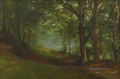 PATH BY A LAKE IN A FOREST American Albert Bierstadt trees landscape